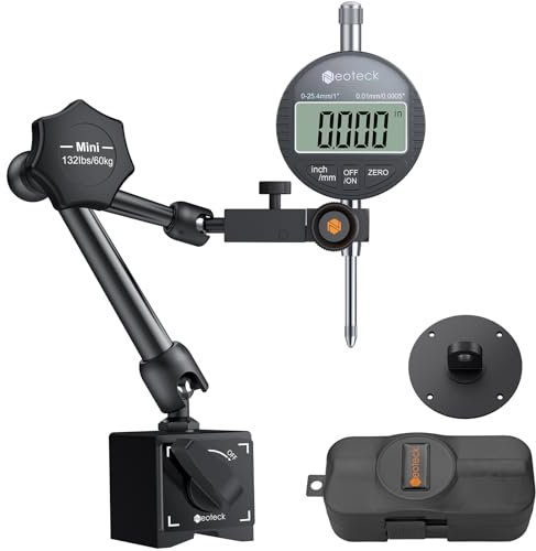 Neoteck Digital Messuhr und Magnetfuß mit Zentralklemmung 0-25,4mm Messtaster Zentralklemmung Messuhrhalte 60 kg max. Zugkraft, für Labor Werkstatt 3D Drucker - Schwarz