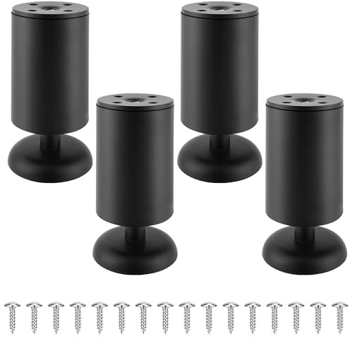 Vortix Lot de 4 Pieds de Meuble en Acier Inoxydable (Charge Max 250kg), Pieds de Meuble réglables - pour Pied canapé, Pied Meuble Salle de Bain, Pied de lit & Pied de Table (Noir, 10 cm)