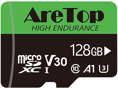 Aretop Tarjeta Micro SD de 128 GB, tarjeta de memoria Micro SD + 1 adaptador, UHS-I, U3, C10, A1, V30,4K UHD, grabación de vídeo Full HD, tarjeta de memoria Micro SD para cámara/smartphone, dron/Dash