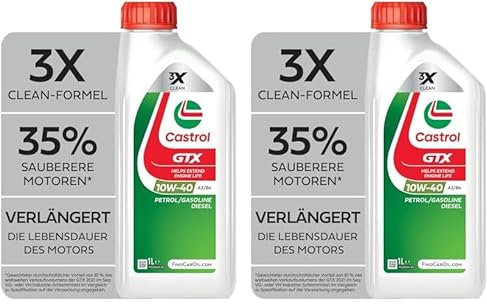 Castrol GTX 10W-40 A3/B4 Motoröl, 1L (Packung mit 2)