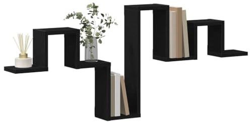 vidaXL Wandregal Wandhalterung Schwarz Eichen-Optik 104,5 x 43 x 10 cm | Einzigartige Wellenstruktur verleiht einen zeitgemäßen Touch, Hergestellt aus Holzwerkstoff,