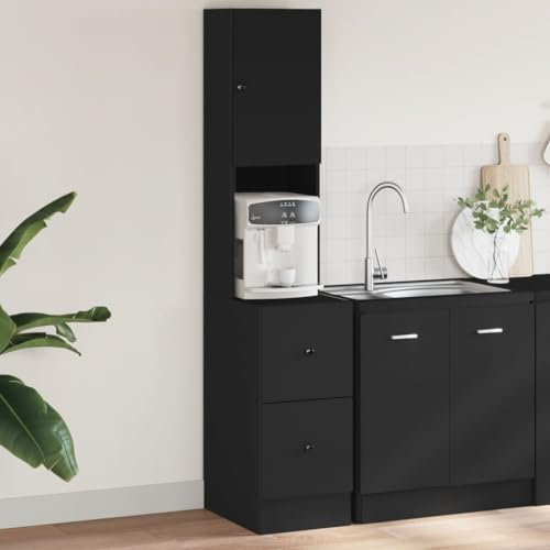 Gecheer Küchenschrank, Küchenzeile mit Türen Schubladen, Hochschrank für Küche Restaurant Hotel, Küchenmöbel Standschrank, Schwarz 35x50x180 cm Holzwerkstoff