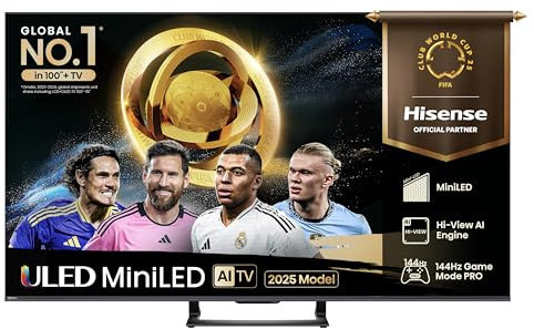 Hisense 65U7QTUK MiniLED QLED 144Hz Smart AI TV with Freely (2025 Model)