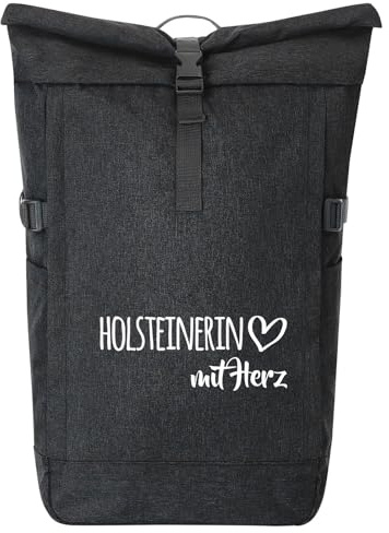 Huuraa Kurierrucksack Holsteinerin mit Herz 30-44 Liter Black Melange Fairtrade Rolltop Rucksack Geschenkidee