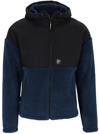 Spitzbub Herren Sherpa Fleece Hybridjacke Blau-Schwarz – Warm & Atmungsaktiv – Verstellbare Kapuze, Saum & Bündchen – Outdoor Jacke