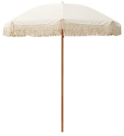 GSKDZG 2m Parasol De Jardin Portable Parasol De Terrasse Avec Fringe Parasol De Plage En Plein Air Protection Solaire Imperméable Beige