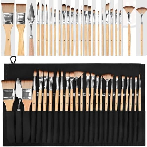 25pcs Paint Brush Set, Professional Paintbrushes with Cloth Roll, Artist Paint Brushes for Acrylic Painting, Oil, Watercolour, Gouache, Adults Kids Art Painting Tools Supplies