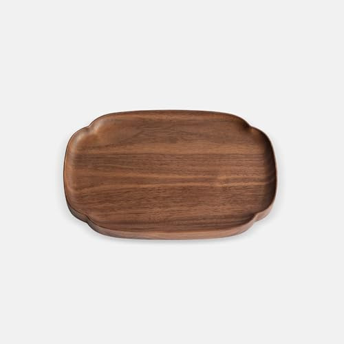 Solid Wood Serving Tray with Raised Edge, Minimalist Elegant Black Walnut Tray for Food & Tea, Handcrafted One-Piece Wooden Catchall Organiser with Waterproof Finish (Rectangle-Black Walnut)