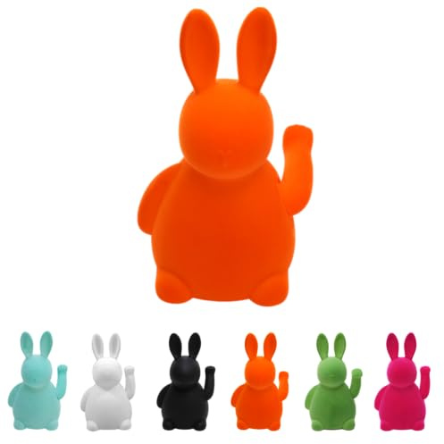 Klocke Dekorationsbedarf Winke-Hase Oster-Dekoration mit Winkearm – Beflockte Hasenfigur - Batteriebetrieben - Deko-Objekt für Ostern & Frühling (Orange)