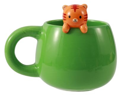 I-TOTAL® - Ceramic Mug with Ceramic Animal on the Edge, Tea or Coffee Mug 450 ml (Tiger)