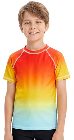 JinBei Boys Rash Vest Swim Top Kids Short Sleeve Rash Guard Tee 3-11 Years | UPF 50+ Sun Protection Swimsuit, Quick Dry Shirt, Swimwear Teens for Water Sports Fishing Surfing Beach Swimming Athletic