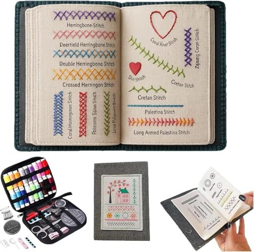 Embroidery Stitche Book, DIY-Stichbücher-Set, Aus Hochdichtem Leinen Mit Schritt-Anleitungen Für 143 Stichem, Näh-Übungsleitfaden Für Anfänger, Erwachsene, Hobby, Basteln, Familie, Stricken, Weben