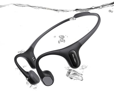 mojawa Run Plus New - Cuffie a conduzione ossea per nuoto - Nero | Auricolari impermeabili IP68 con lettore MP3 da 32 GB, per corsa, ciclismo e sport, bassi profondi, mic ENC, Bluetooth 5.2
