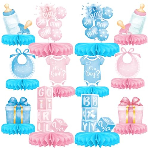 Nymora Set de Décoration pour Révélation du Genre – Inclut des Décorations de Table pour Baby Shower avec Élément Central en Ruche pour Garçon ou Fille