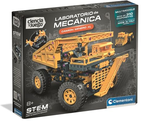 Clementoni - Ciencia y Juego, Laboratorio de Mecánica: Camión Minero XL, Kit de Construcción Stem Multimodelo, Más de 310 Componentes, Edad 8+, Fabricado en Italia, 55663