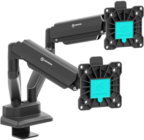 ONKRON Support Double Ecran PC 13-32, 2x10 kg, Max VESA 100x100, G160-B | Bras double écran, rotation à 360°, ressorts à gaz, hauteur réglable, gestion des câbles, bureau, trading & gaming, noir