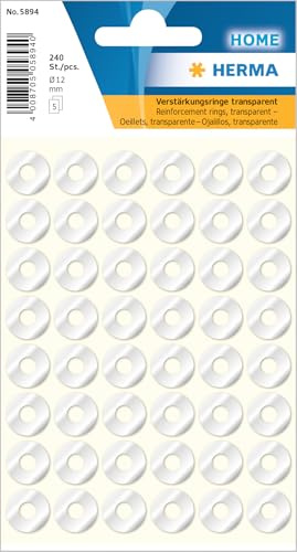 Herma självhäftande hålförstärkare genomskinliga, 24 000-pack, 12 mm, rivbeständiga förstärkningsringar på ark, permanenta PP-filmetiketter för pärmar och ringpärmar