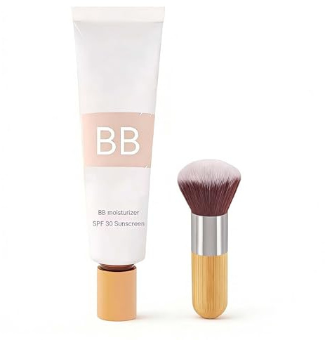 BB Tinted Moisturizer SPF 30 mit Weichem Makeup Pinsel, Feuchtigkeitsspendende Foundation für Volle Deckkraft, Wasserfestes Make-Up für ein Natürliches Finish im Alltag (#1)