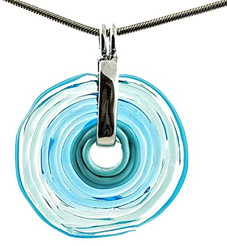 Elegante Kette mit einzigartigem Schmuckanhänger aus Murano-Glas/Glas-Wechsel-Schmuck/Unikat handmade/Personalisiertes Geschenk für Sie zum Jahrestag Geburtstag Muttertag (Türkis)