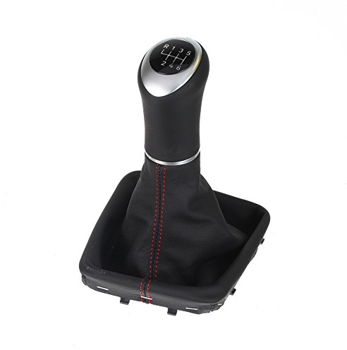 ICT Schaltknauf Schaltsack Schaltmanschette Leder, Naht rot, 6 gang kompatibel mit: VW Passat Variant/Limousine / R36 / TDI/TFSI/TSI 3C / B7 CC