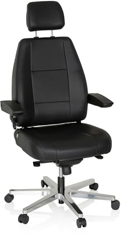 hjh OFFICE 608901 Arbeitsstuhl 24 Hours Leder Schwarz robuster 24 Stunden Bürostuhl bis 150kg belastbar