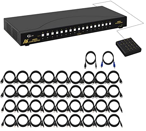 CKLau HDMI KVM Switch 16 Port with Cables Support 4K, HDCP, EDID for Linux, Unix, Windows, Mac