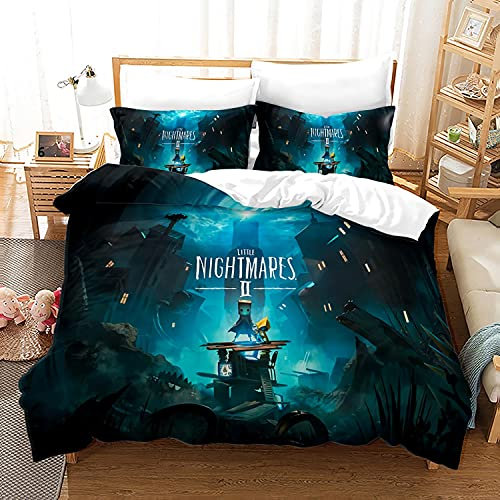 NICHIYOBI Little Nightmares Bettbezug Bettwäsche Set - Bettbezug und Kissenbezug,Mikrofaser,3D Digital Print dreiteiliger Bettwäsche (2,Single 135x200cm)