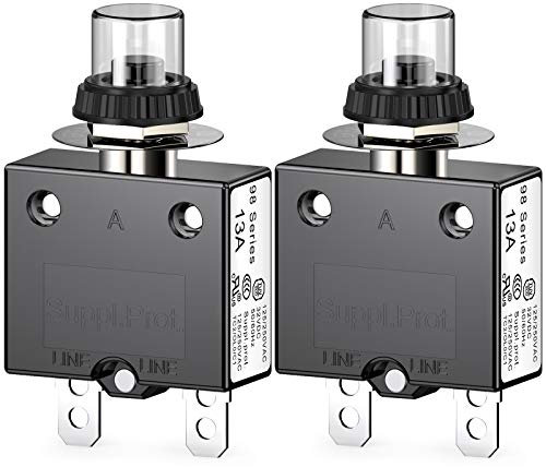CLDIY Thermischer Schutzschalter, 98 Serie 13A 125 / 250VAC Drucktasten-Reset für Schutzschalter mit Schnellanschlussklemmen und wasserdichter Tastenabdeckung 32VDC, 2 Stck