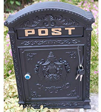 Cast Metal Post Box/Mail Box Wall Mounted Traditional Style - Black