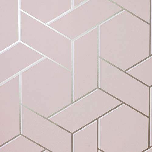 Arthouse Parquet Geo Pink Rose Wallpaper 695500 - Metallic Geometric Abstract