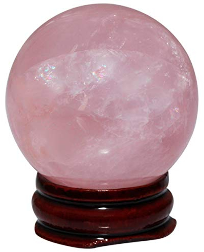 mookaitedecor Natürliche Rosenquarz Kristallkugel mit Holzständer, Heilenden Kristallsteinkugeln für Fengshui, Meditation, Reiki, Chakraausgleich, Heilung, Haus ＆ Büro Dekoration, 35-40mm