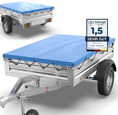 Tarpofix® Anhänger Plane 257,5 x 134,5 cm inkl. Planenseil | Anhängerplane Flachplane aus PVC PLANENMATERIAL | Verstärkte Stema Anhänger Plane für 1300kg PKW Hänger | Abdeckplane Anhänger Abdeckung