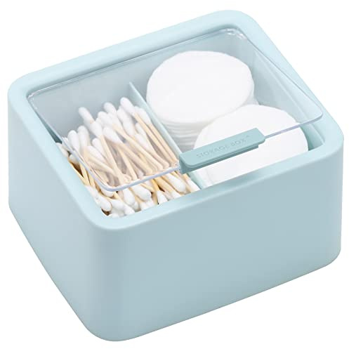 Tecbeauty Large Qtips Holder - 2 Grids Cotton Swabs Dispenser Bathroom Organizer Cotton Balls, Pads Storage Canisters, Hinged Lids, Blue