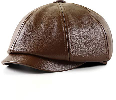 Ueither Barett Cap Herren Schiebermütze Gatsby 8 teilig Newsboy Flat Cap PU Leder