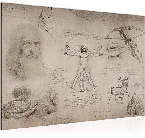 Runa Art Bild Leonardo Da Vinci Modern Wandbilder Wohnzimmer Schlafzimmer 1 Teilig - Made In Germany - Anatomie Vintage Braun Flur 008915a