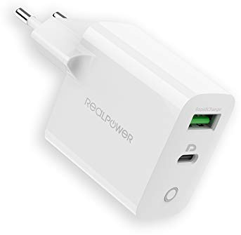 Realpower PC-65 USB C Ladegerät 65W Power Delivery, USB-C Netzteil mit Rapid Charge & GaN Tech, USB C PD Ladegerät für 13''MacBook Pro, iPhone 13 Pro, AirPods Pro, Google Pixel, iPad, Nintendo