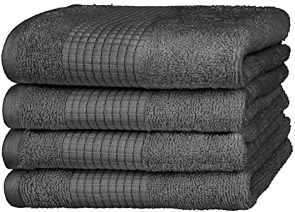Merana Rome Handtuch Set | saugstark, weich und fusselfrei | Frottier Luxus Qualität | 100% Baumwolle | Oeko-TEX | 590 GSM (Shark Grey, 4 x Gästetücher (30x50cm))