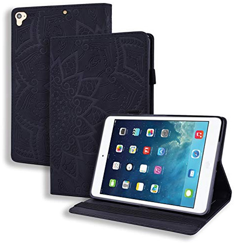 Funda para iPad 9.7'' 2017/2018 Ligero PU Cuero Flip Carcasa Estuche con Múltiples ángulos de Vista, Auto Sueño/Estela, para iPad Air 2 / iPad Air, iPad 6ª / 5ª generación Tableta,Negro