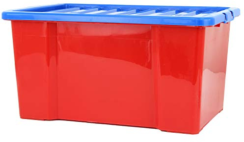 Guaranteed4Less 50L Plastic Coloured Storage Boxes Container Drawer Lid Wardrobe Shoes Kids Toys (1 Red)