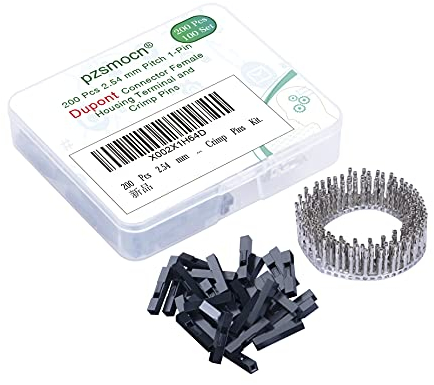 pzsmocn 100 Sets/200 Stück für Dupont 2,54 mm Pitch 1 Pin Adapterstecker Weibliches Gehäuse Schwarze Steckdose Klemmen Kompatibles Kabel 30–26 AWG Zubehör, Header-Crimp-Pin-Kit