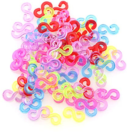 TAODAN 200Pcs Loom Band Clips 200 PCS Clear Plastic S Clips Rubber Band Clips for DIY Bracelet Making Colorful
