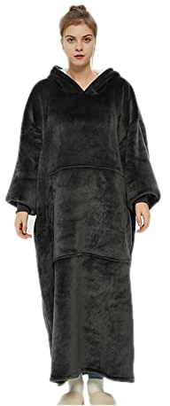 VERTAST Extra Lang Übergroße Hoodie Sweatshirt, Volle Länge Warmer Kuschelpullover Decken Blanket Hoodie, Weicher Sherpa Deckenpullover Sweatshirt, Pulli Decke für Damen Herren, Tief grau, X-L