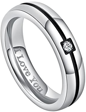 AMDXD Schmuck Paar Eheringe aus Edelstahl mit Zirkonia Verlobungsringe Partnerringe Rose Gold Schwarz (Preis nur für 1), 4MM Breit Gr.57 (18.1)