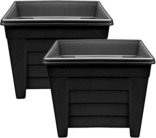 Optimal Products Long Trough/Oval/Square Plant Pot Plastic Planter Indoor Home Outdoor Garden Window Herb Flower Box (38cm Square Planter Ebony, 2)