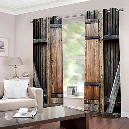 PVMLVM Schlafzimmer Vorhang 2Er Set 3D Kunst Altes Holzhaus Muster Verdunkelung Gardinen Blickdicht Mit Ösen Polyester Vorhänge Für Kinderzimmer Wohnzimmer Fensterdekoration 300x280cm