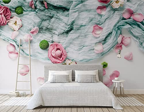 SHINERING Papier Peint Mural Peinture Murale 3D Textile Tissu Rose Fleur Papier Peint Pour Salon Canapé Tv Fond Mur Mural Décor À La Maison 250cm(L)×175cm(H)