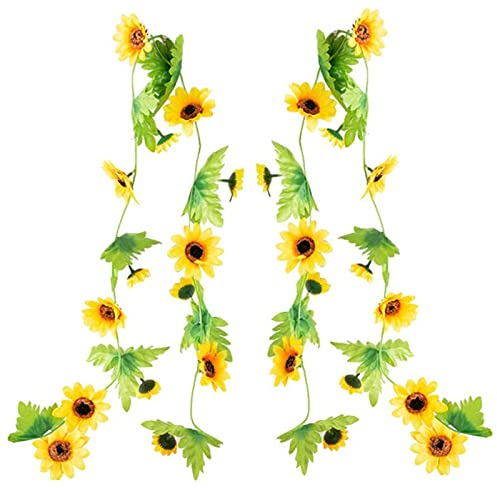 2 Stück Künstliche Sonnenblumen Fake Girlande, Reben Hängend Blumen Girlande, Realistische Sonnenblumegirlande Reben, für Indoor Outdoor Hochzeit Party Wandbogen Dekoration