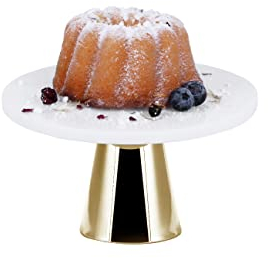ECHTWERK stilvolle Tortenplatte aus Marmor, Kuchenplatte mit Standfuß, Gebäckständer zum Servieren von Speisen, Obst, Käse und Desserts, Tortenständer für Party oder Hochzeit, Gold-Edition, Ø 22 cm