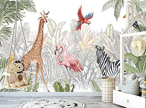 SELIE Papier Peint Jungle Chambre D'Enfant Éléphant Animaux Papier Peint Panoramique Moderne Décoration Murale 200x140cm(LXH)