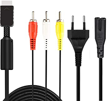 WICAREYO Câble d'alimentation Câble de Charge avec Audio Vidéo RCA AV Câble pour PS2 PS3